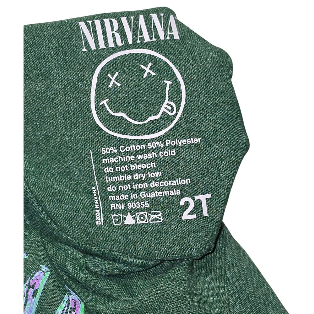 Nirvana Kids Smiley Face Graphic T-Shirt Green Heather Size 2T NEW - Picture 3 of 5